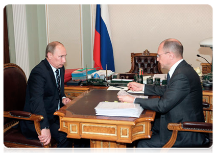 Prime Minister Vladimir Putin with Sergei Kiriyenko, head of the Rosatom State Corporation|24 june, 2011|12:09