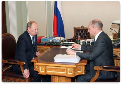 Prime Minister Vladimir Putin meets with Sergei Kiriyenko, head of the  Rosatom State Corporation