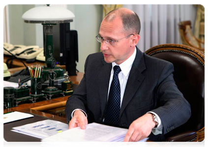 Sergei Kiriyenko, head of Rosatom State Corporation, at a meeting with Prime Minister Vladimir Putin|24 june, 2011|12:09