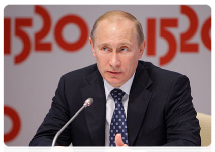 Prime Minister Vladimir Putin addressing the VI International Railway Business Forum “Strategic Partnership 1520” in Sochi|3 june, 2011|15:09