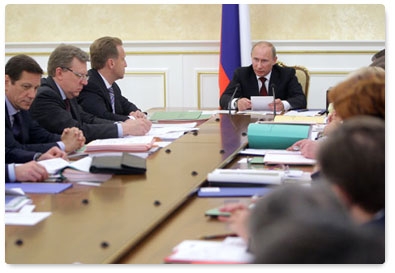 Prime Minister Vladimir Putin holds a meeting of the government presidium