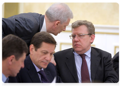 Deputy Prime Minister and Minister of Finance Alexei Kudrin, Minister of  Education and Science Andrei Fursenko and Deputy Prime Ministers Dmitry Kozak and Alexander Zhukov|9 june, 2011|19:29