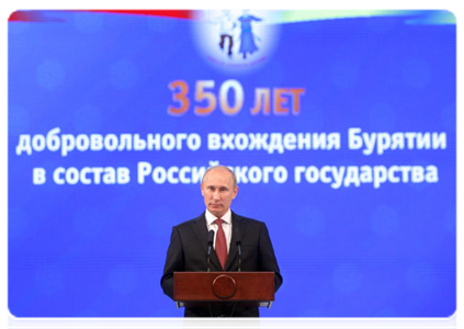 Prime Minister Vladimir Putin speaking at a meeting devoted to the 350th anniversary of Buryatia’s voluntary accession into Russia|1 july, 2011|15:20