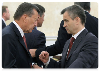 First Deputy Prime Minister Viktor Zubkov and Interior Minister Rashid Nurgaliev at a Government Presidium meeting|14 july, 2011|16:56