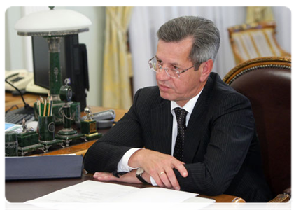 Astrakhan Region Governor Alexander Zhilkin at a meeting with Prime Minister Vladimir Putin|20 july, 2011|19:58