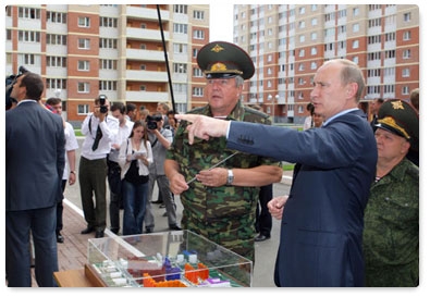 Prime Minister Vladimir Putin visits Vityazi, a new residential complex for army servicemen in Balashikha, near Moscow