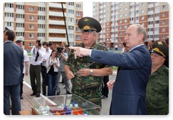 Prime Minister Vladimir Putin visits Vityazi, a new residential complex for army servicemen in Balashikha, near Moscow