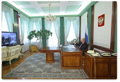 Prime Minister Vladimir Putin, in a video conference, takes part in commissioning new power units at the Surgut state district power station No. 2 and the Sredneuralsk state district power station