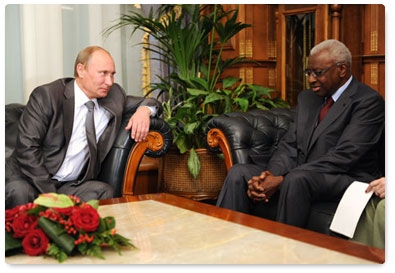 Prime Minister Vladimir Putin meets with President of the  International Association of Athletics Federations (IAAF)  Lamine Diack