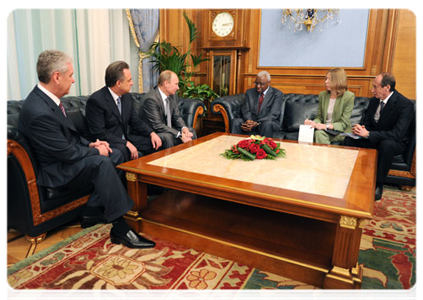 Prime Minister Vladimir Putin at a meeting with President of the  International Association of Athletics Federations (IAAF)  Lamine Diack|28 july, 2011|16:24