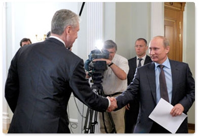 Prime Minister Vladimir Putin meets with Moscow Mayor Sergei Sobyanin