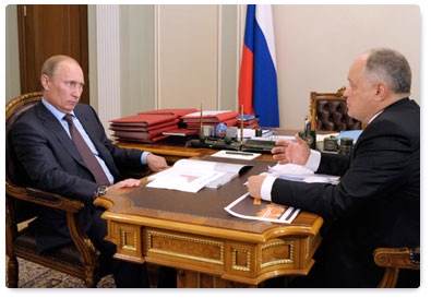 Prime Minister Vladimir Putin meets with Sergei Borisov, head of the OPORA Russia national organisation of small and medium business