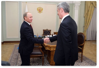 Prime Minister Vladimir Putin holds a meeting with Moscow Mayor Sergei Sobyanin