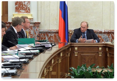 Prime Minister Vladimir Putin chairs a government meeting