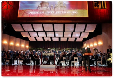 Prime Minister Vladimir Putin attends a gala concert in St Petersburg of world opera stars devoted to the 50th anniversary of ties between the sister cities of St Petersburg and Dresden