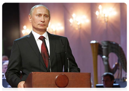 Prime Minister Vladimir Putin attends a gala concert of world opera stars devoted to the 50th anniversary of ties between the sister cities of St Petersburg and Dresden|7 july, 2011|21:12