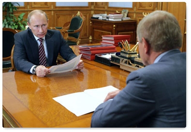 Prime Minister Vladimir Putin holds a working meeting with Andrei Krainy, head of the Federal Agency for Fishery