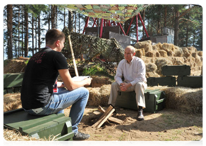 Prime Minister Vladimir Putin talks about his father, a WWII veteran, during an interview with the creators of the “Your War Movie” project at the Seliger youth camp|1 august, 2011|20:21