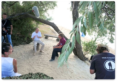 Prime Minister Vladimir Putin gives an interview to the My Planet TV network during his trip to the Taman Peninsula