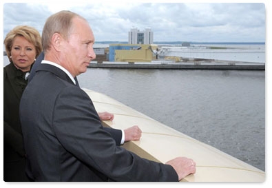 Prime Minister Putin attends the opening ceremony of a flood control complex while on a working visit to St Petersburg