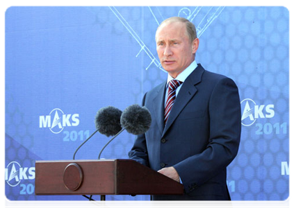 Prime Minister Vladimir Putin speaking at the opening ceremony of the 10th International Aviation and Space Show, MAKS-2011|17 august, 2011|17:05