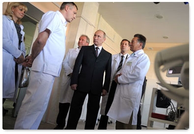 Prime Minister Vladimir Putin visits the regional clinical hospital while on a working visit to Smolensk