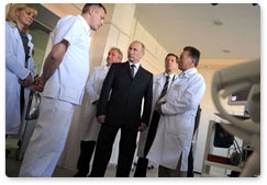 Prime Minister Vladimir Putin visits the regional clinical hospital while on a working visit to Smolensk