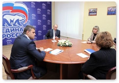 Vladimir Putin meets with the winners of the Popular Front primaries in the Smolensk Region and receives members of the public at the community liaison office of the United Russia party chairman