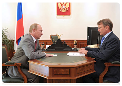 Prime Minister Vladimir Putin at  a meeting with Sberbank Chairman and CEO German Gref|5 august, 2011|11:18