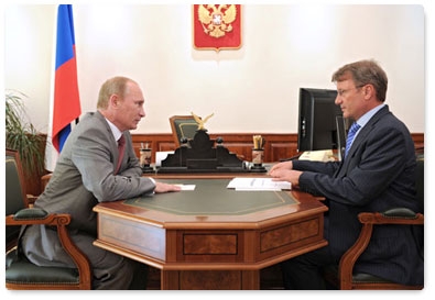 Prime Minister Vladimir Putin  meets with Sberbank Chairman and CEO German Gref