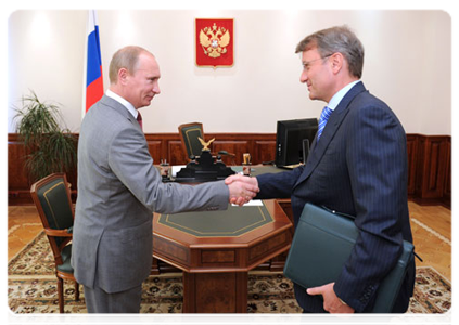 Prime Minister Vladimir Putin at  a meeting with Sberbank Chairman and CEO German Gref|5 august, 2011|11:18