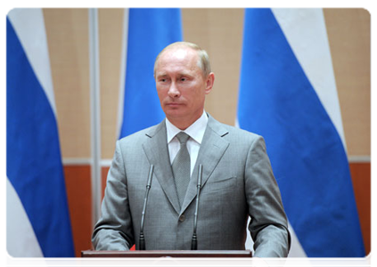 Председатель Правительства Российской Федерации В.В.Путин и Премьер-министр Финляндии Ю.Катайнен по итогам переговоров в Сочи провели совместную пресс-конференцию|9 августа, 2011|19:29