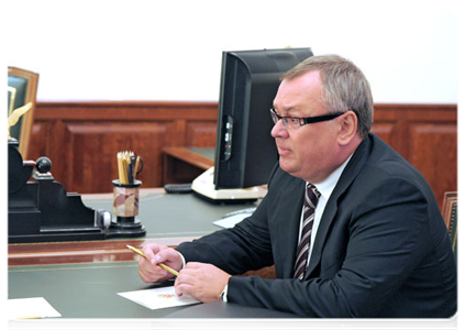 VTB Bank CEO Andrei Kostin at the meeting with Prime Minister Vladimir Putin|9 august, 2011|20:10