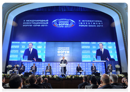 Prime Minister Vladimir Putin at a plenary meeting of the X International Investment Forum Sochi-2011|16 september, 2011|15:53