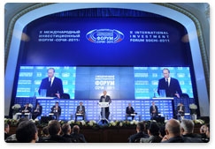 Prime Minister Vladimir Putin attends a plenary meeting of the X International Investment Forum Sochi-2011