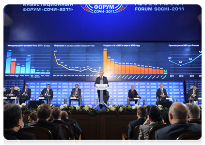 Prime Minister Vladimir Putin at a plenary meeting of the X International Investment Forum Sochi-2011|16 september, 2011|15:58