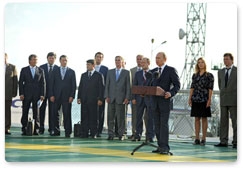 Prime Minister Vladimir Putin attends the naming ceremony for the Vyacheslav Tikhonov research vessel