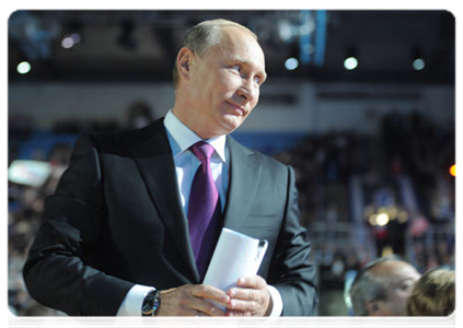 Prime Minister Vladimir Putin at the XII conference of the United Russia party|24 september, 2011|13:46