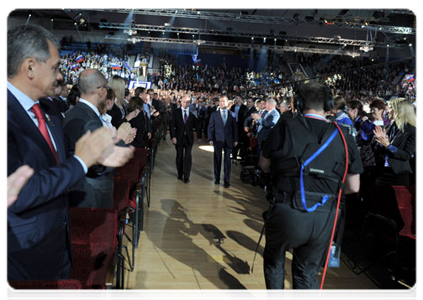 President Dmitry Medvedev and Prime Minister Vladimir Putin at the XII conference of the United Russia party|24 september, 2011|13:46