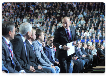 Prime Minister Vladimir Putin at the XII conference of the United Russia party|24 september, 2011|13:46