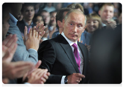 Prime Minister Vladimir Putin at the XII conference of the United Russia party|24 september, 2011|15:56