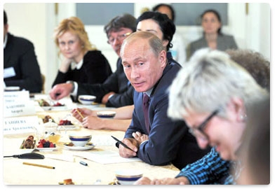 Vladimir Putin meets with Russian writers attending the Russian Book Union’s conference