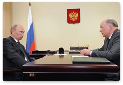 Prime Minister Vladimir Putin holds a working meeting with Vologda Region Governor Vyacheslav Pozgalyov