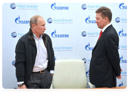 Prime Minister Vladimir Putin at a meeting with Gazprom CEO Alexei Miller following the launch of the Nord Stream pipeline|6 september, 2011|17:02