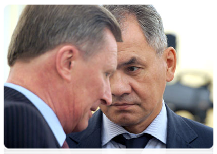 Deputy Prime Minister Sergei Ivanov and Civil Defence, Emergencies and Disaster Relief Minister Sergei Shoigu at a meeting of the Government Presidium|7 september, 2011|16:12