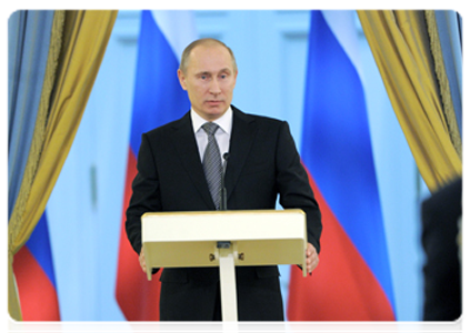 Председатель Правительства Российской Федерации В.В.Путин принял участие в церемонии вручения премий Правительства Российской Федерации 2011 года в области печатных средств массовой информации|13 января, 2012|14:23