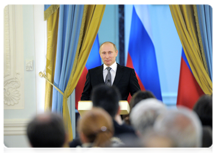 Председатель Правительства Российской Федерации В.В.Путин принял участие в церемонии вручения премий Правительства Российской Федерации 2011 года в области печатных средств массовой информации|13 января, 2012|14:24