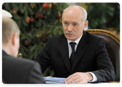 Head of the Republic of Bashkortostan Rustem Khamitov at a meeting with Prime Minister Vladimir Putin|14 january, 2012|11:50