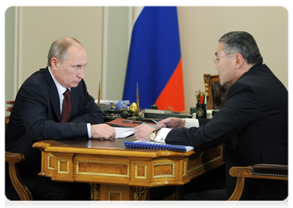 Prime Minister Vladimir Putin during a meeting with the Head of the Republic of Kalmykia, Alexei Orlov|16 january, 2012|12:22