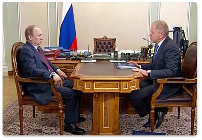 Prime Minister Vladimir Putin meets with Head of the Federal Agency for Fishery Andrei Krainy